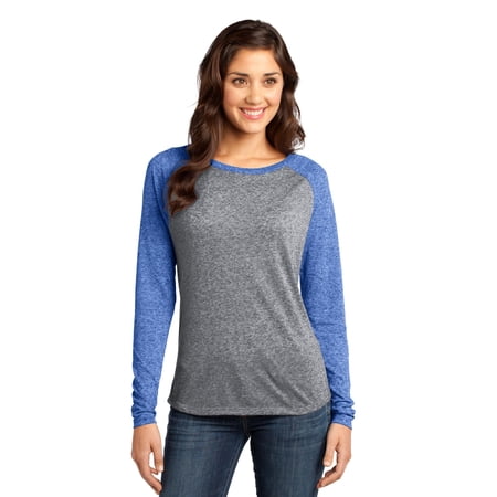 District Juniors Microburn Long Sleeve Raglan Tee-S (Deep Royal/ Heathered Nickel)
