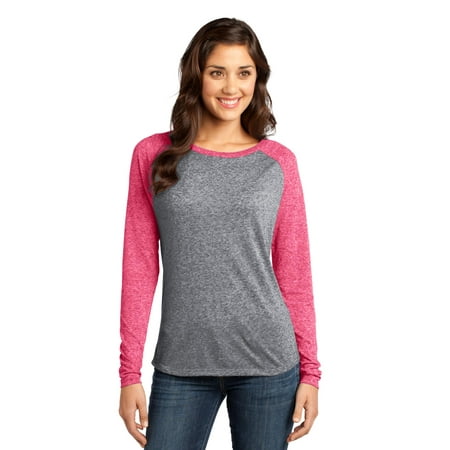 District Juniors Microburn Long Sleeve Raglan Tee-S (Watermelon/ Heathered Nickel)