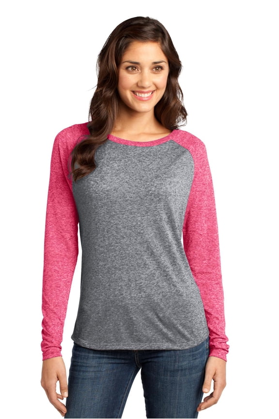 Juniors Microburn Long Sleeve Raglan Tee-S (Watermelon/ Heathered Nickel)
