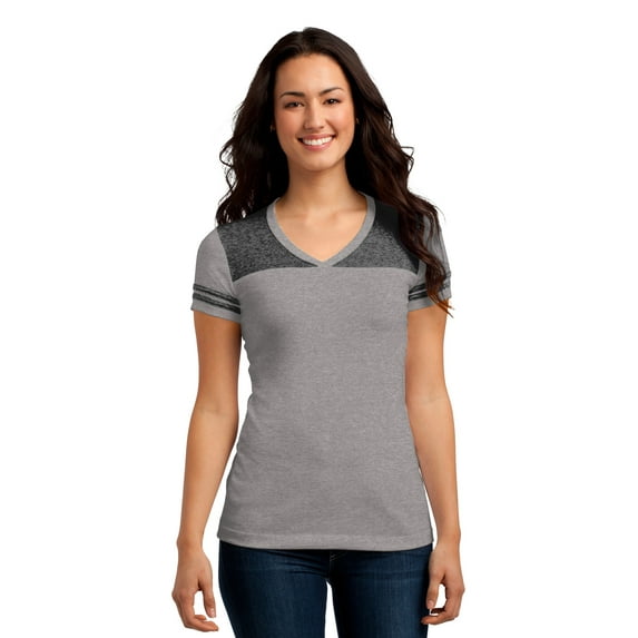 District Juniors Varsity V Neck Tee-XS (Heathered Nickel/ Black)