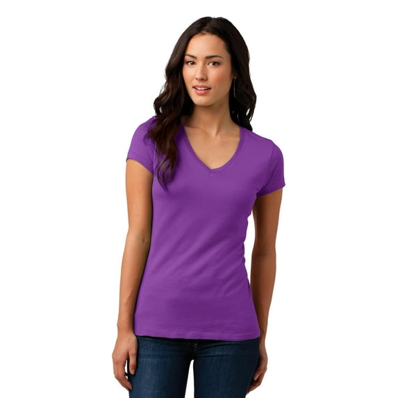 District Juniors Vintage Wash V Neck Tee-M (Purple Orchid)