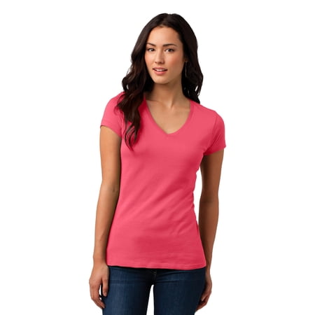 District Juniors Vintage Wash V Neck Tee-S (Coral)