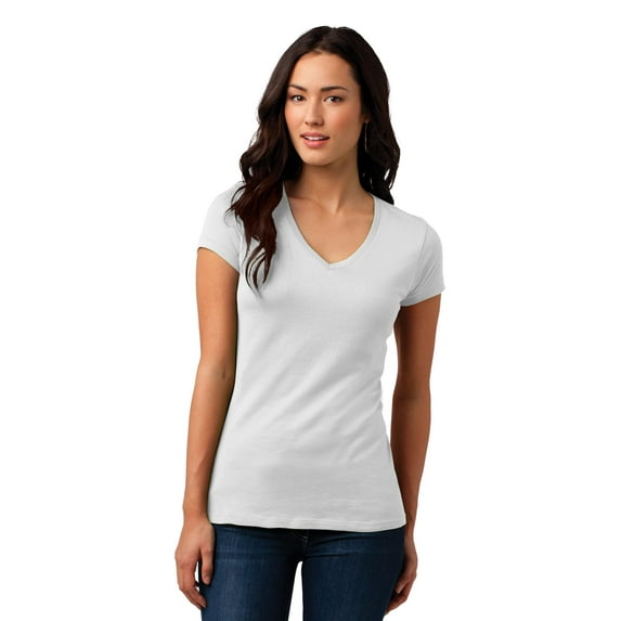 District Juniors Vintage Wash V Neck Tee-XL (White)