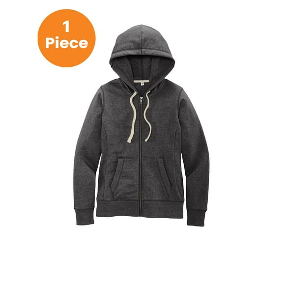 District Ladies Recycled Full-Zip Fleece Hoodie. DT8103, Charcoal Heather, L, Womens Hoodies