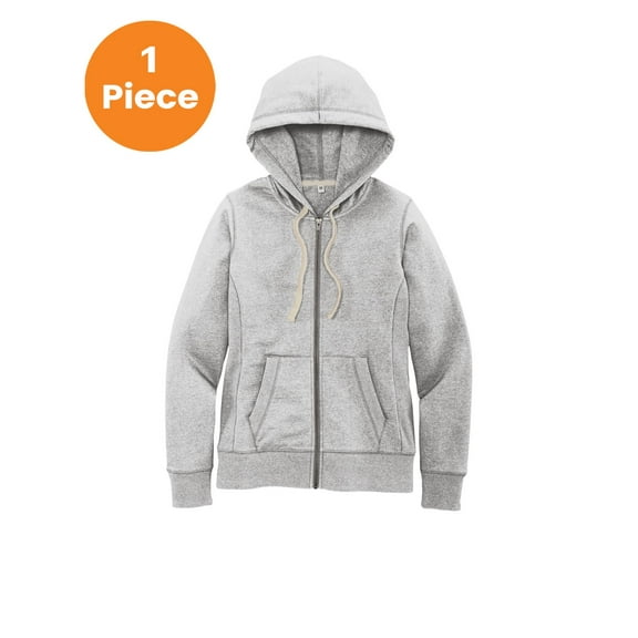 District Ladies Recycled Full-Zip Fleece Hoodie. DT8103, Light Heather Grey, S, Womens Hoodies