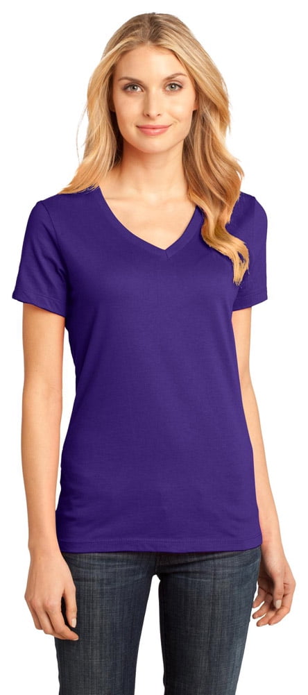 District Made DM1170L Women's Fashion V-Neck T-Shirt - Purple - Small ...