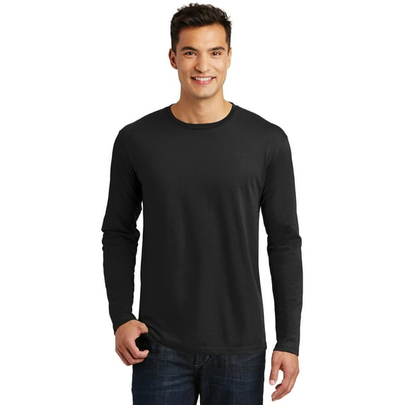 District Made DT105 Mens Perfect Weight Long Sleeve Tees, Jet Black - Large