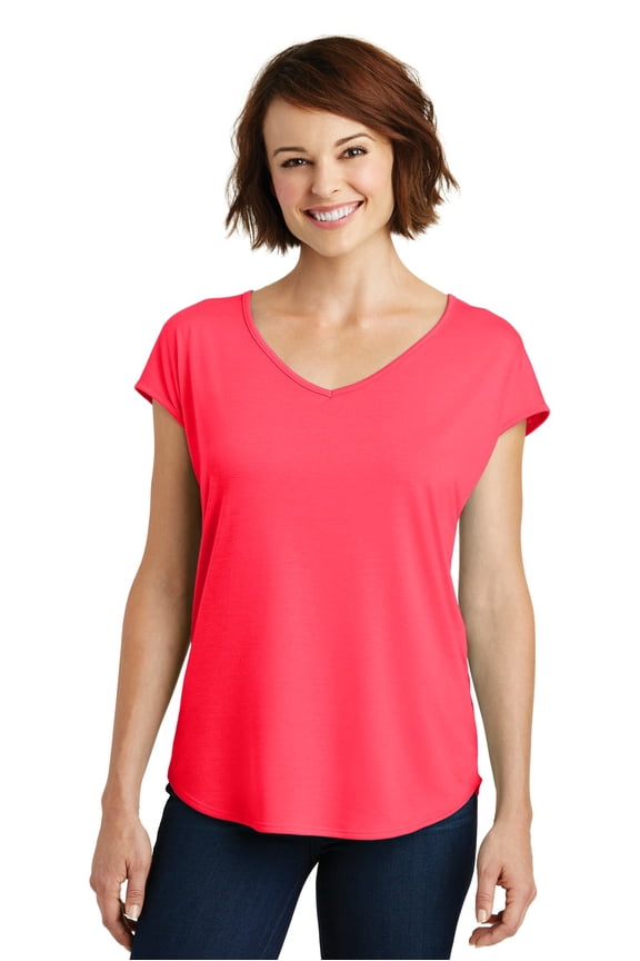 Ladies Drapey Cross Back Tee-S (Hot Coral)