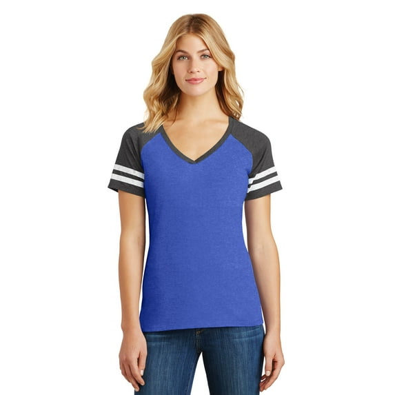 District Made Ladies Game Neck Tee-3XL (Heathered True Royal/ Heathered Charcoal)