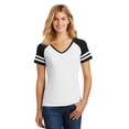 thumbnail image 1 of District Made Ladies Game V-Neck Tee. Dm476 , DM476 , White/ Black , Large, 1 of 1