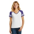 thumbnail image 1 of District Made Ladies Game V Neck Tee-XS (White/ Heathered Purple), 1 of 6