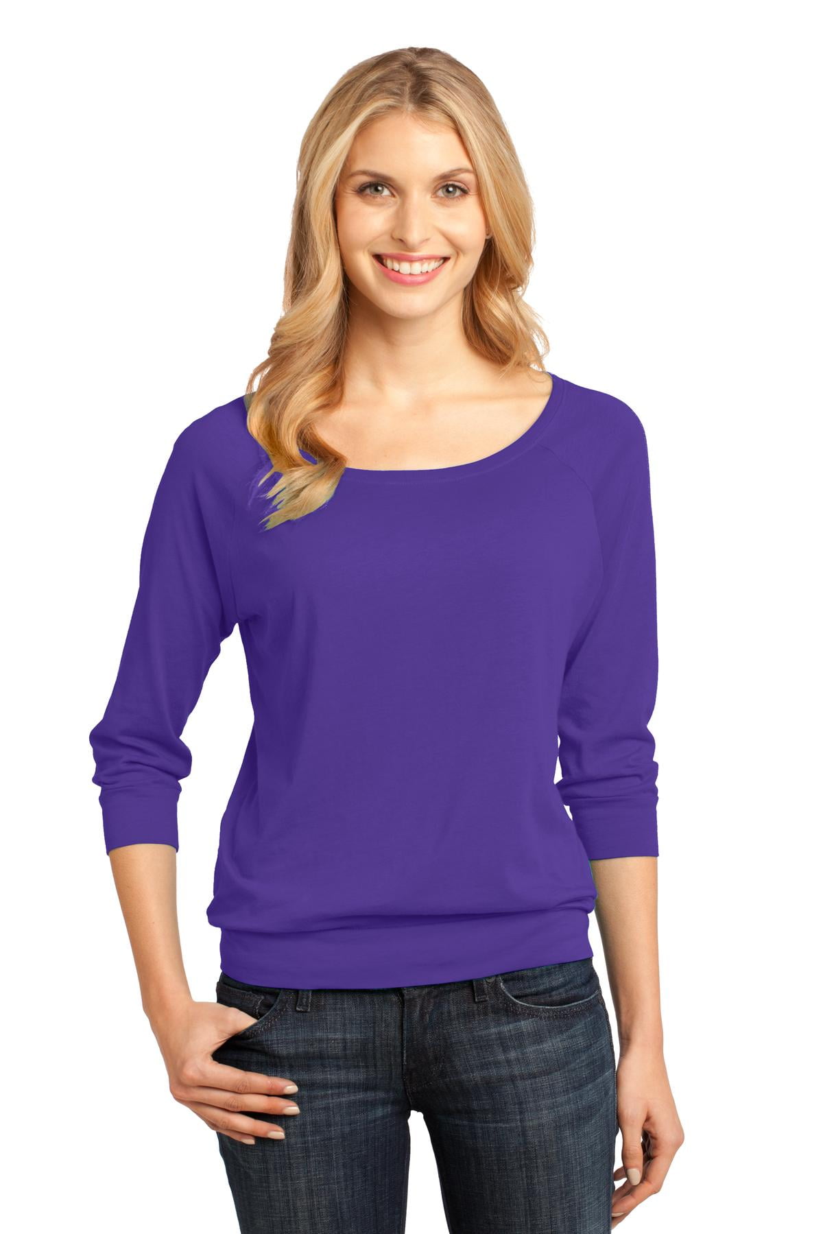 District Made - Ladies Modal Blend 3/4-Sleeve Raglan Dm482 - Purple - S ...