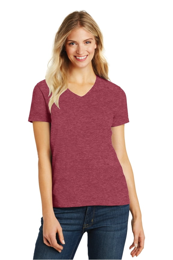Ladies Perfect Blend V Neck Tee-3XL (Heathered Red)