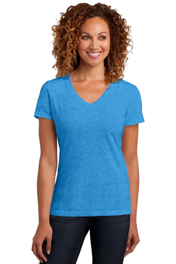 Made Ladies Perfect Blend V-Neck Tee. Dm1190l , DM1190L , Heathered Bright Turquoise , XX-Large