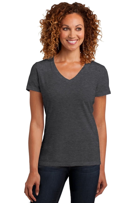 Made Ladies Perfect Blend V-Neck Tee. Dm1190l , DM1190L , Heathered Charcoal , Medium