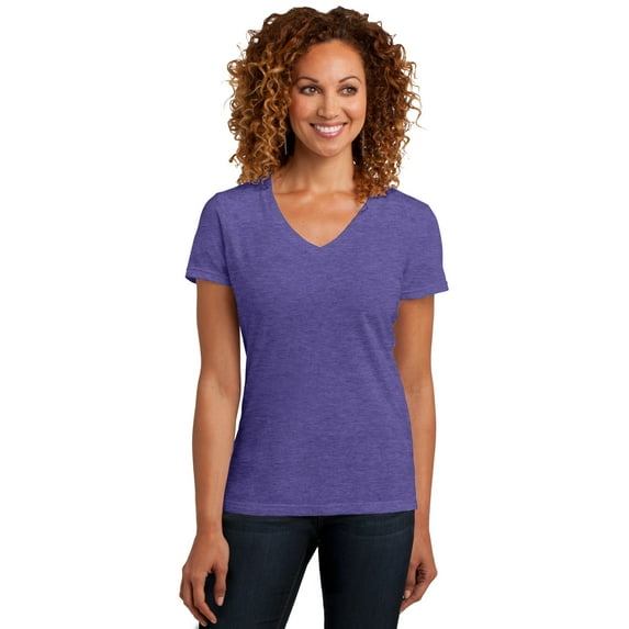 District Made Ladies Perfect Blend V-Neck Tee. Dm1190l , DM1190L , Heathered Purple , XX-Large