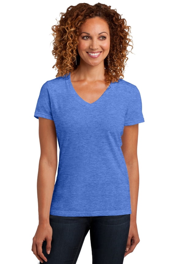 Made Ladies Perfect Blend V-Neck Tee. Dm1190l , DM1190L , Heathered Royal , XX-Large