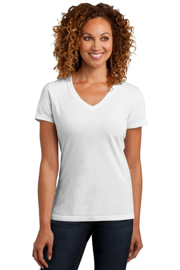 Made Ladies Perfect Blend V-Neck Tee. Dm1190l , DM1190L , White , X-Large