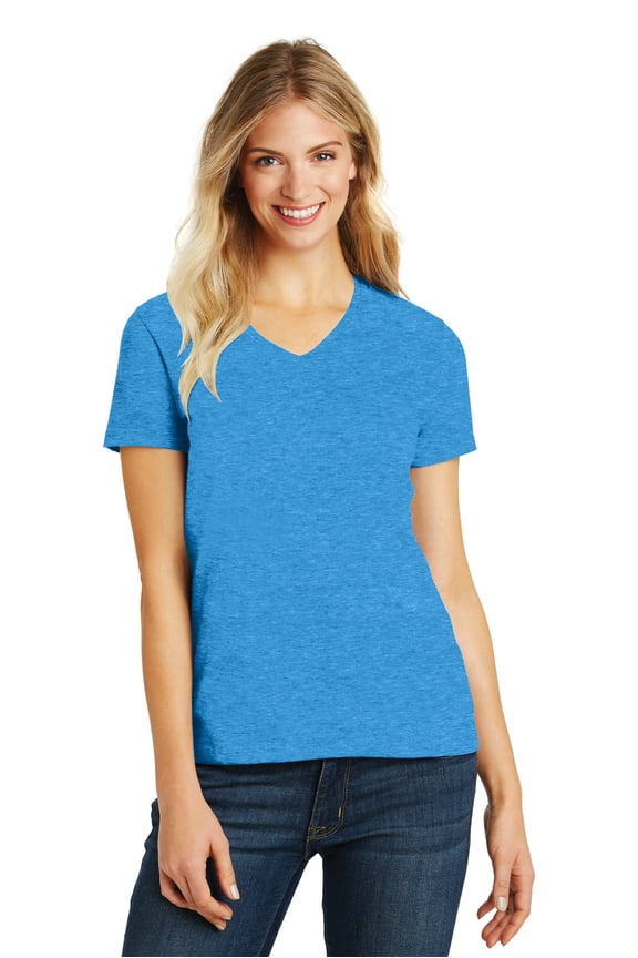 Ladies Perfect Blend V Neck Tee-L (Heathered Bright Turquoise)