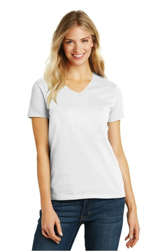 Ladies Perfect Blend V Neck Tee-L (White)