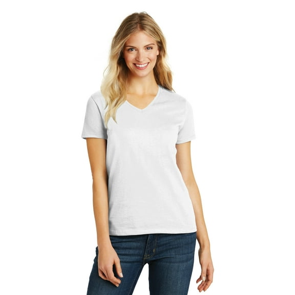 District Made Ladies Perfect Blend V Neck Tee-M (White)