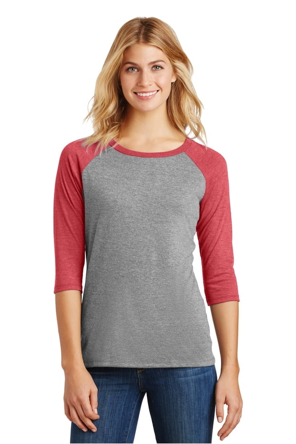Ladies Perfect Tri 3/4 Sleeve Raglan-3XL (Red Frost/ Grey Frost)