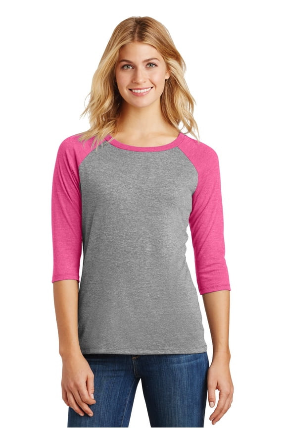 Made Ladies Perfect Tri 3/4-Sleeve Raglan. Dm136l , DM136L , Fuchsia Frost/ Grey Frost , XX-Large