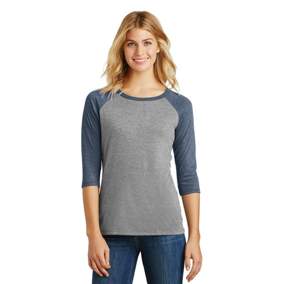 District Made Ladies Perfect Tri 3/4-Sleeve Raglan. Dm136l , DM136L , Navy Frost/ Grey Frost , XXX-Large