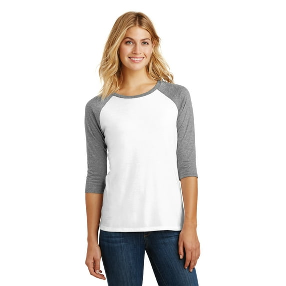 District Made Ladies Perfect Tri 3/4-Sleeve Raglan Dm136l - Grey Frost/ White - XL