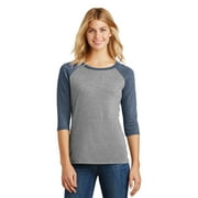 District Made Ladies Perfect Tri 3/4 Sleeve Raglan-L (Navy Frost/ Grey Frost)