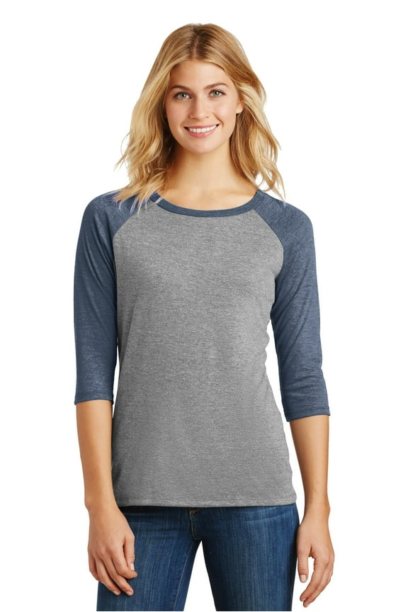 Ladies Perfect Tri 3/4 Sleeve Raglan-L (Navy Frost/ Grey Frost)