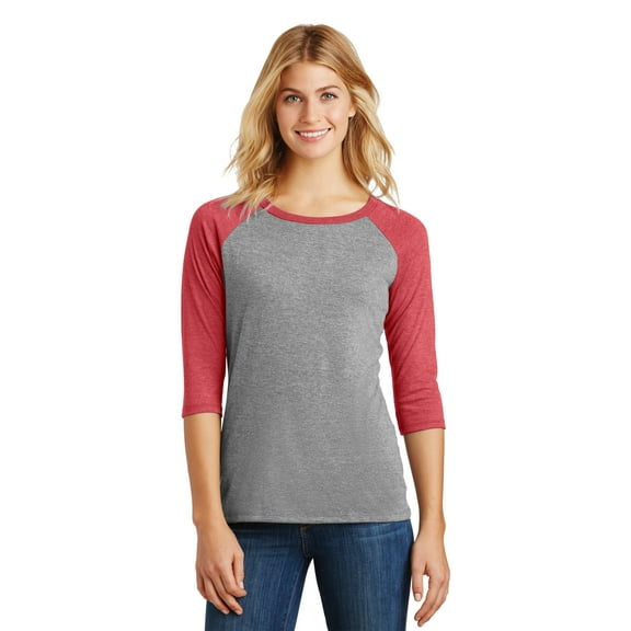 District Made Ladies Perfect Tri 3/4 Sleeve Raglan-L (Red Frost/ Grey Frost)