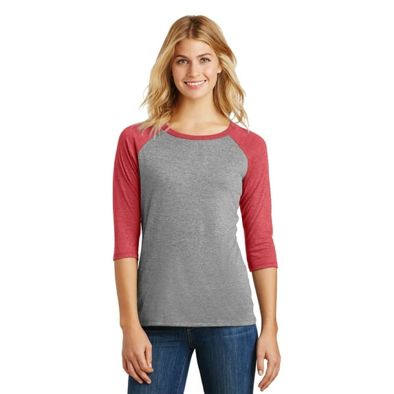 District Made Ladies Perfect Tri 3/4 Sleeve Raglan-L (Red Frost/ Grey Frost)