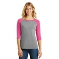 thumbnail image 1 of District Made Ladies Perfect Tri 3/4 Sleeve Raglan-S (Fuchsia Frost/ Grey Frost), 1 of 6