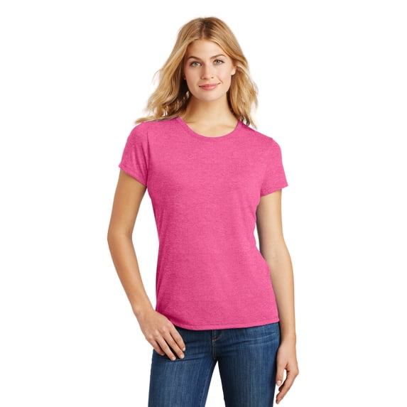 District Made Ladies Perfect Tri Crew Tee-L (Fuchsia Frost)