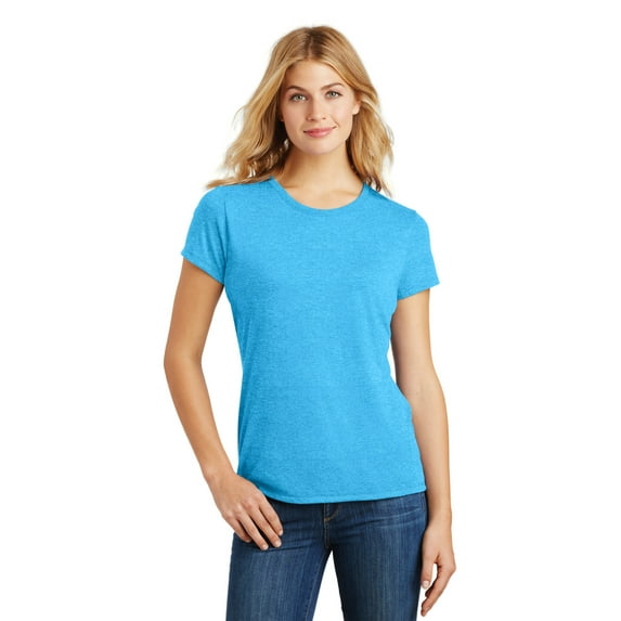 District Made Ladies Perfect Tri Crew Tee-M (Turquoise Frost)