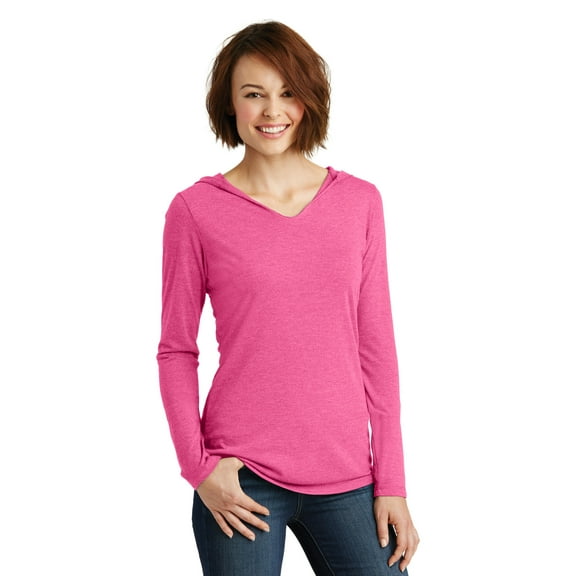 District Made Ladies Perfect Tri Long Sleeve Hoodie-M (Fuchsia Frost)