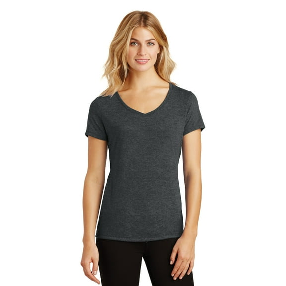 District Made Ladies Perfect Tri Neck Tee-M (Black Frost)