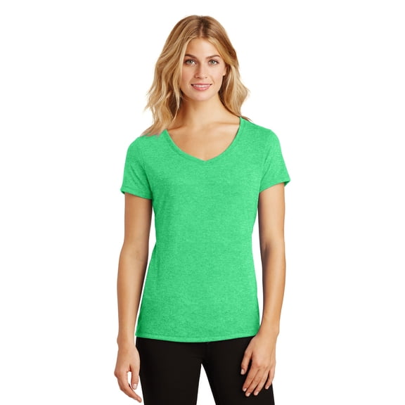 District Made Ladies Perfect Tri V Neck Tee-S (Green Frost)