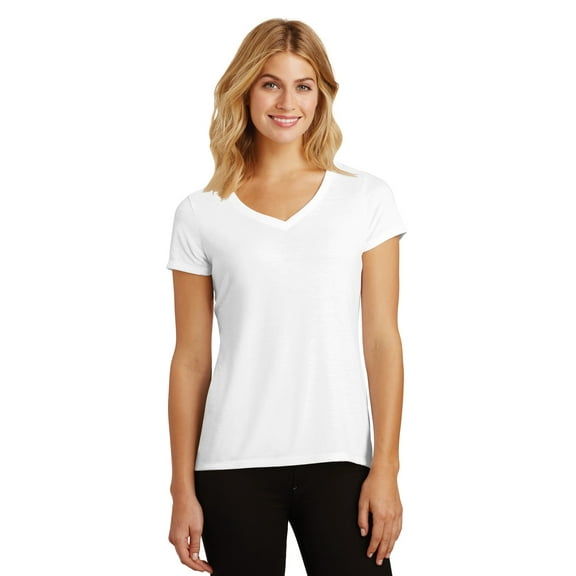 District Made Ladies Perfect Tri V Neck Tee-S (White)