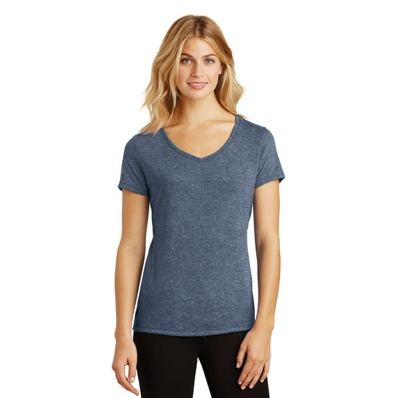 District Made Ladies Perfect Tri V Neck Tee-XS (Navy Frost)
