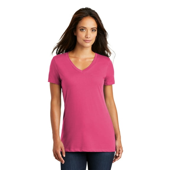 District Made Ladies Perfect Weight Neck Tee-4XL (Dark Fuchsia)