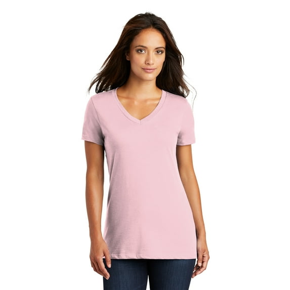 District Made Ladies Perfect Weight Neck Tee-M (Light Pink)