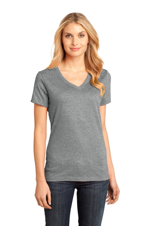 Made - Ladies Perfect Weight V-Neck Tee. Dm1170l , DM1170L , Heathered Nickel , XX-Large