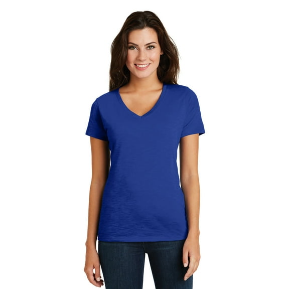 District Made Ladies Super Slub V Neck Tee-XS (Deep Royal)