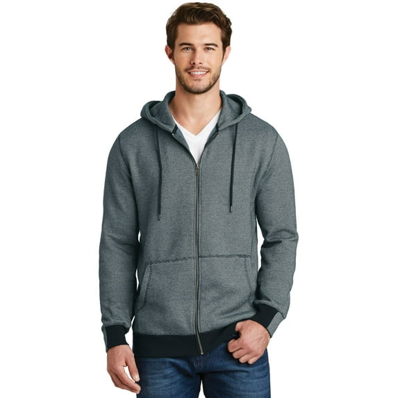 District Made - Mens Mini Stripe Full-Zip Hoodie Dm390 - New Navy/White - L
