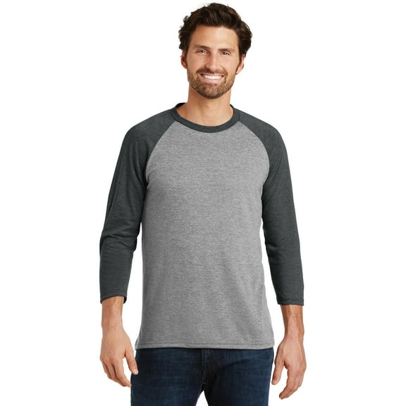 District Made Mens Perfect Tri 3/4 Sleeve Raglan-2XL (Black Frost/ Grey Frost)