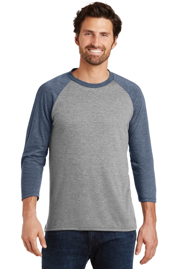 Made Mens Perfect Tri 3/4-Sleeve Raglan. Dm136 , DM136 , Navy Frost/ Grey Frost , Large