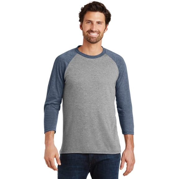 District Made Mens Perfect Tri 3/4-Sleeve Raglan. Dm136 , DM136 , Navy Frost/ Grey Frost , Large