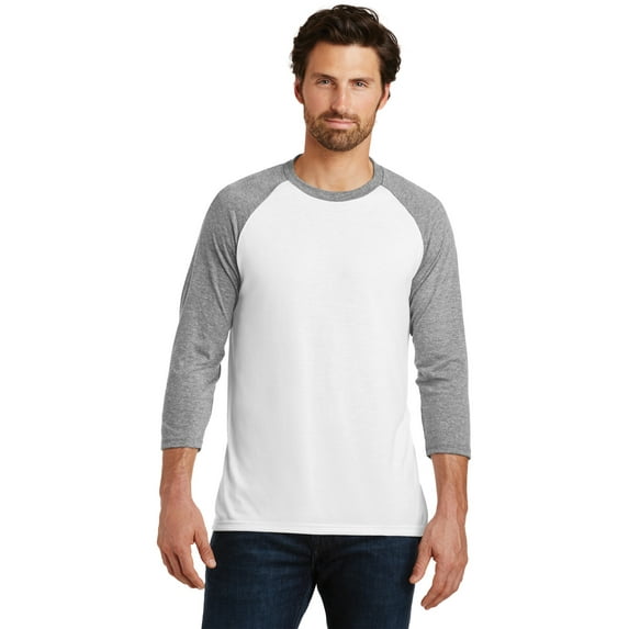District Made Mens Perfect Tri 3/4 Sleeve Raglan-M (Grey Frost/ White)